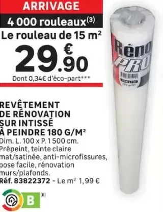 Revêtement de rénovation sur intissé à peindre RénoPro 180 g/m²