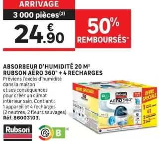 Absorbeur d'humidité 20 m² Rubson Aëro 360° + 4 recharges