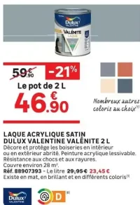 LAQUE ACRYLIQUE SATIN DULUX VALENTINE VALÉNITE 2 L