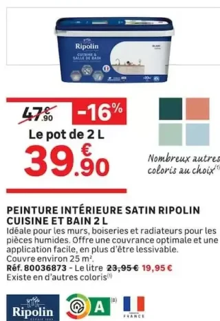 PEINTURE INTÉRIEURE SATIN RIPOLIN CUISINE ET BAIN 2 L