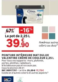 PEINTURE INTÉRIEURE MAT DULUX VALENTINE CRÈME DE COULEUR 2,25 L