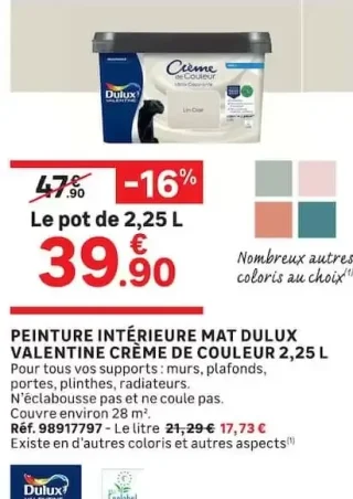 PEINTURE INTÉRIEURE MAT DULUX VALENTINE CRÈME DE COULEUR 2,25 L