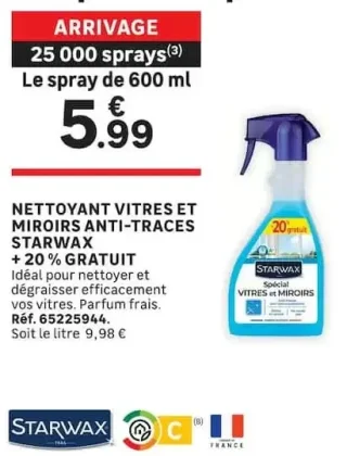 NETTOYANT VITRES ET MIROIRS ANTI-TRACES STARWAX + 20% GRATUIT