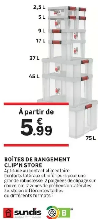 Boîtes de rangement Clip'n Store Sundis