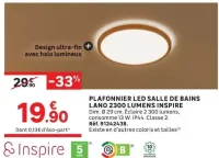 Plafonnier LED salle de bains Lano 2300 lumens Inspire