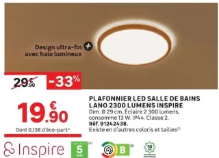 Plafonnier LED salle de bains Lano 2300 lumens Inspire