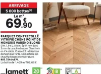 Parquet contrecollé vitrifié chêne Point de Hongrie Vareno Blond Lamett
