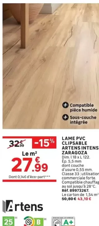 Lame PVC clipsable Intenso Zaragoza Artens