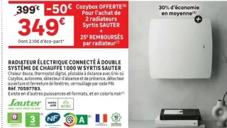 Radiateur électrique connecté à double système de chauffe 1000 W Syrtis Sauter