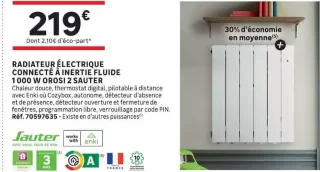 Radiateur électrique connecté à inertie fluide 1000 W Orosi 2 Sauter