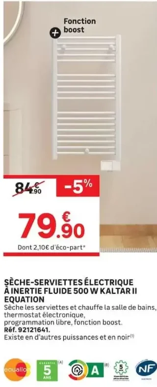 SÈCHE-SERVIETTES ÉLECTRIQUE À INERTIE FLUIDE 500 W KALTAR II EQUATION