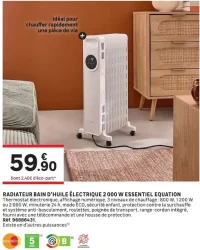 RADIATEUR BAIN D'HUILE ÉLECTRIQUE 2 000 W ESSENTIEL EQUATION