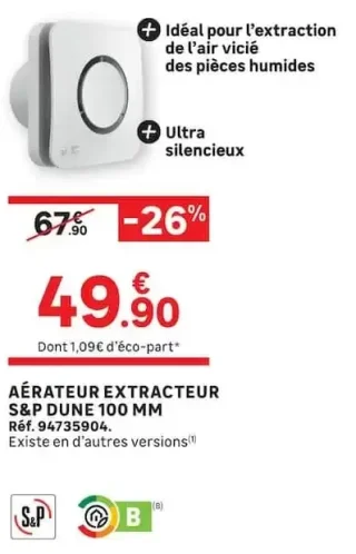 Aérateur extracteur S&P Dune 100 mm
