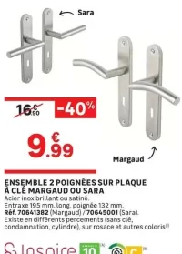 Ensemble 2 poignées sur plaque à clé Margaud ou Sara Inspire