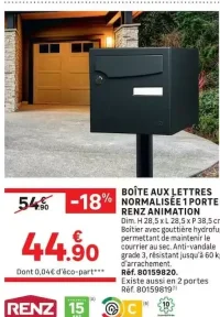 Boîte aux lettres normalisée 1 porte Renz Animation