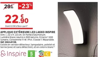 Applique extérieure LED Lakko Inspire