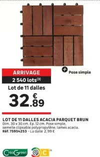 Lot de 11 dalles acacia parquet brun CréaGreen