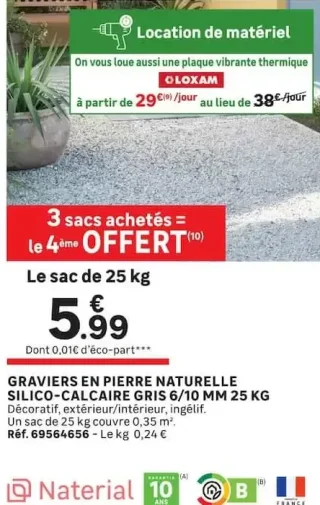 Graviers en pierre naturelle silico-calcaire gris 6/10 mm 25 kg Naterial
