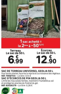 Sac de terreau universel / Sac d'écorces de pin Geolia 50 L