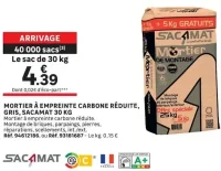 Mortier à empreinte carbone réduite, gris, Sacamat 30 kg