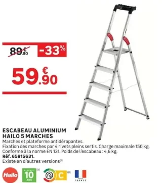 Escabeau aluminium Hailo 5 marches
