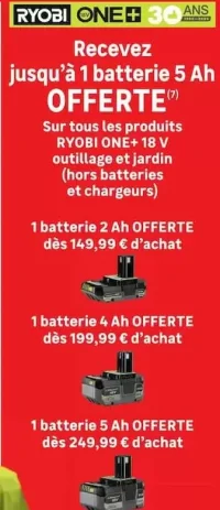 Batterie Ryobi ONE+ 18 V OFFERTE