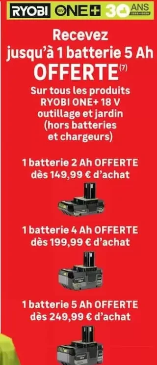 Batterie Ryobi ONE+ 18 V OFFERTE