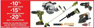 Sélection d'outils sans fils WORX et ESSENTIAL BY WORX