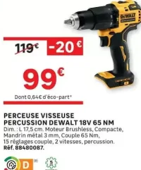 Perceuse visseuse percussion Dewalt 18V 65 NM