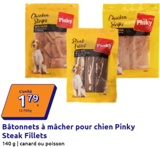 Bâtonnets à mâcher pour chien Pinky Steak Fillets