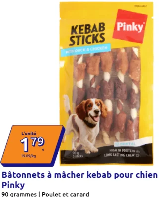 Bâtonnets à mâcher kebab pour chien Pinky 90 grammes