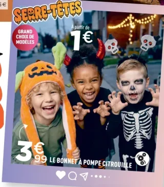 Serre-têtes modèles assortis ou Bonnet à pompe citrouille