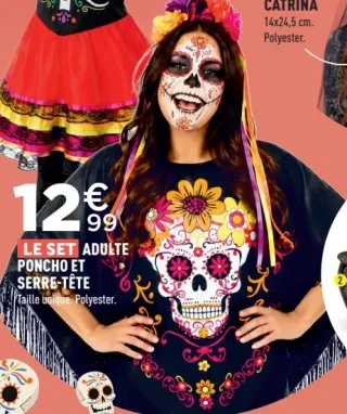 Le set adulte poncho et serre-tête Dia de los Muertos