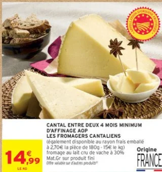 Cantal entre deux 4 mois minimum d'affinage AOP Les Fromagers Cantaliens