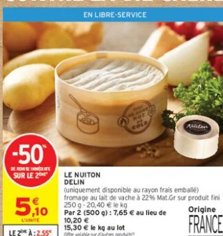 Fromage au lait de vache Le Nuiton Delin