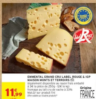 Emmental Grand Cru Label Rouge & IGP Maison Monts et Terroirs