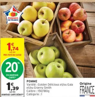 Pomme Golden Délicious, Gala ou Granny Smith