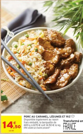 Porc au caramel, légumes et riz
