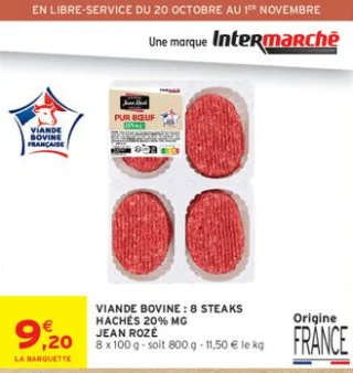 Viande bovine : 8 steaks hachés 20% MG Jean Rozé