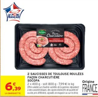 2 SAUCISSES DE TOULOUSE ROULÉES FAÇON CHARCUTIÈRE SOCOPA