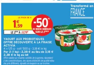 Yaourt aux probiotiques offre découverte à la fraise Activia