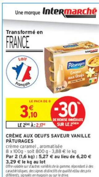 Crème aux oeufs saveur vanille Pâturages
