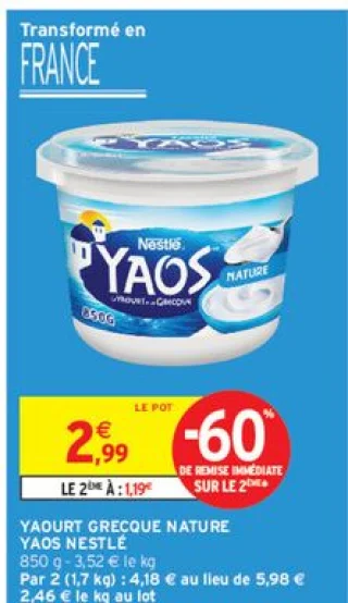 Yaourt grecque nature Yaos Nestlé