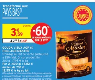 GOUDA VIEUX AOP HOLLAND MASTER fromage au lait de vache pasteurisé