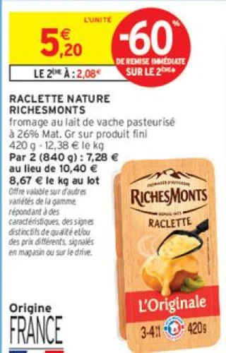 Raclette nature Richesmonts