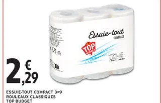 Essuie-tout compact 3=9 rouleaux classiques Top Budget