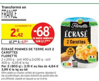 Écrasé pommes de terre aux 2 carottes Florette