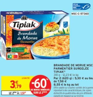 Brandade de morue MSC Parmentier surgelée Tipiak