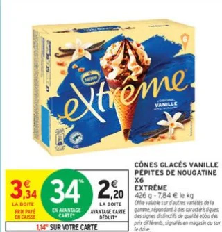 Cônes glacés vanille pépites de nougatine x6 Extrême