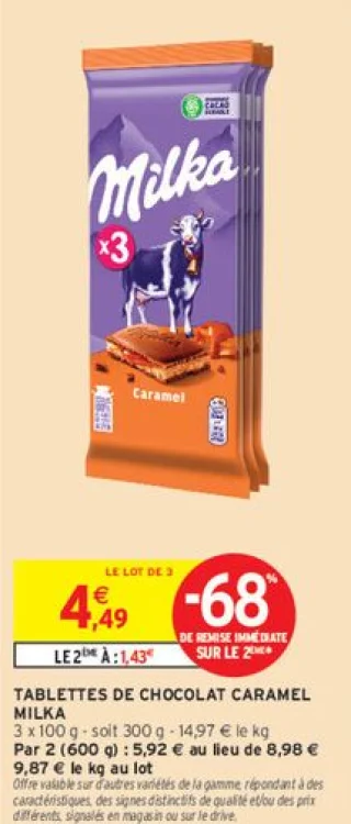 Tablettes de chocolat caramel Milka